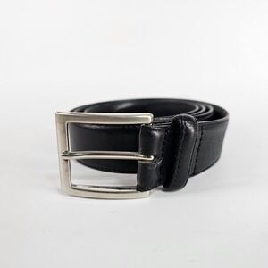 Ermenegildo Zegna Leather Dress Belt Mens 40 Black Silver Brass Pebbled Italy